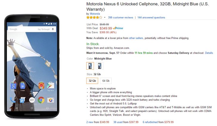 Fotografía - [Alerta Trato] Amazon Chopped Otro $ 150 Off The Nexus 6: 32 GB es de $ 350, 64 GB es ahora $ 400